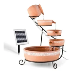 PondXpert Solar Water Feature Terracotta Cascade With LED's