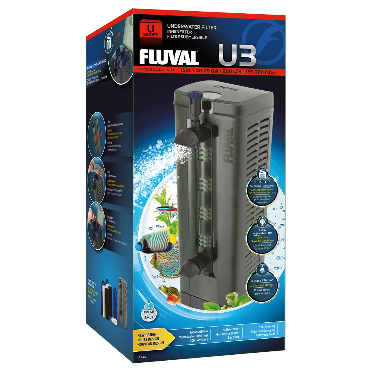 Fluval U3 Aquarium Internal Filter 600L/h For Tanks Up To 150L