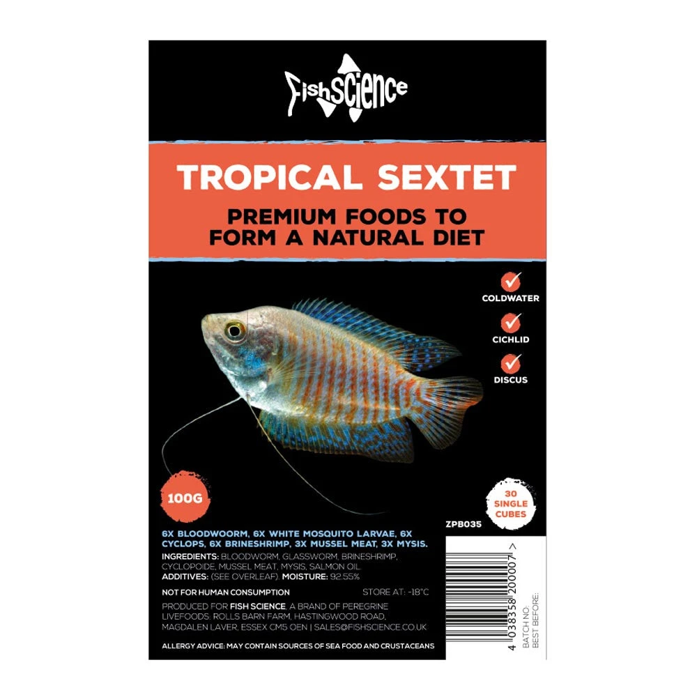 Fish Science Frozen Food Blister Pack Tropical Sextet 100g (case Of 10)